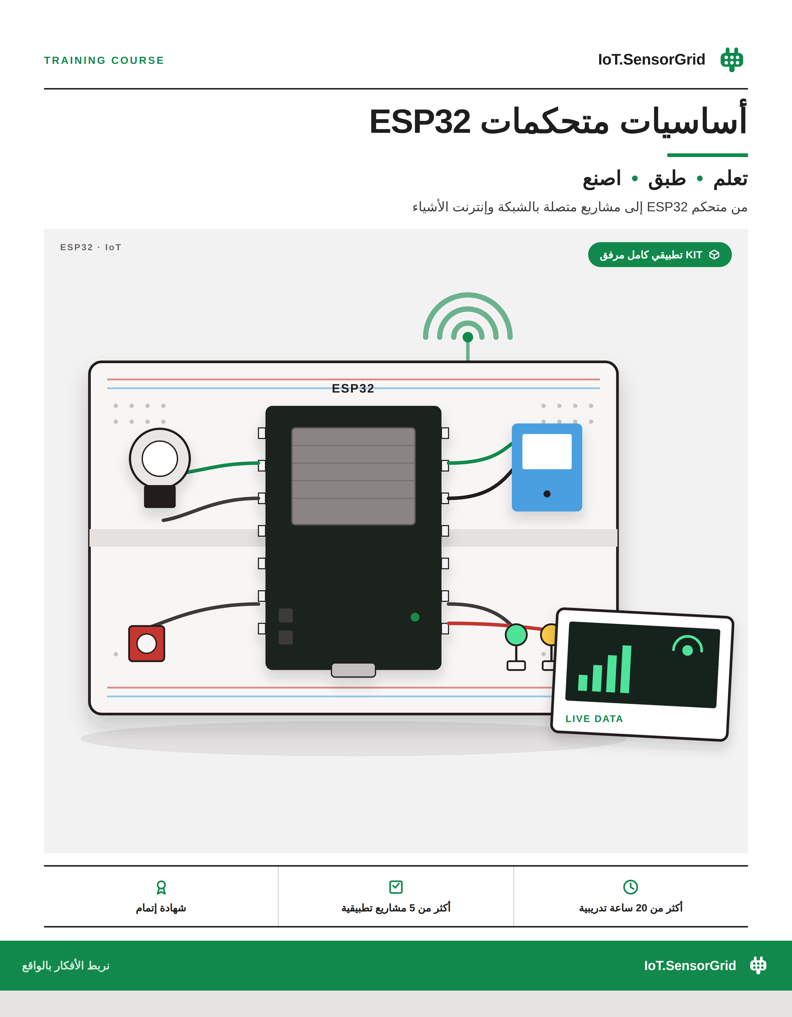 الملصق الرسمي لدورة أساسيات متحكمات ESP32 من IoT.SensorGrid